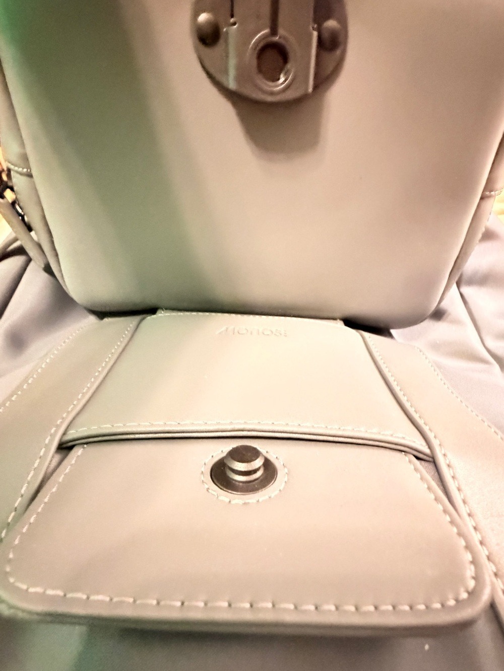 Monos Metro Gray Vegan Leather Travel Laptop Backpack QuickSnap Kit Included - Picture 9 of 16